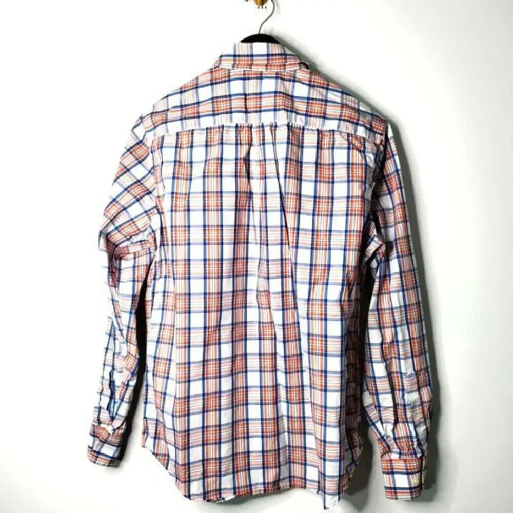 Banana Republic Men‎ M Blue Check Tailored Fit Long Sleeve Button Up Shirt Retro